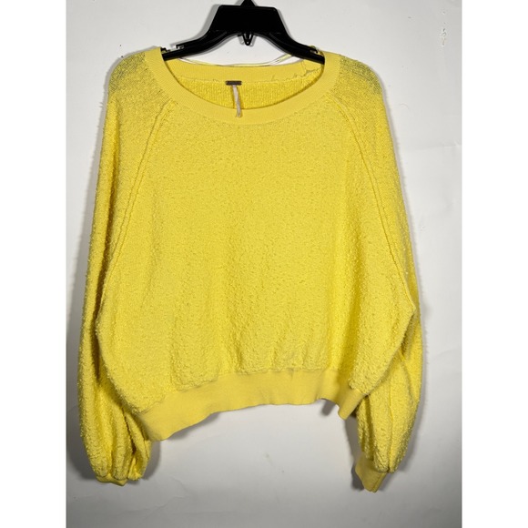 Free People Sweaters - Free People Yellow Textured Boucle Knit Balloon Sleeve Sweater Slouchy Womens S